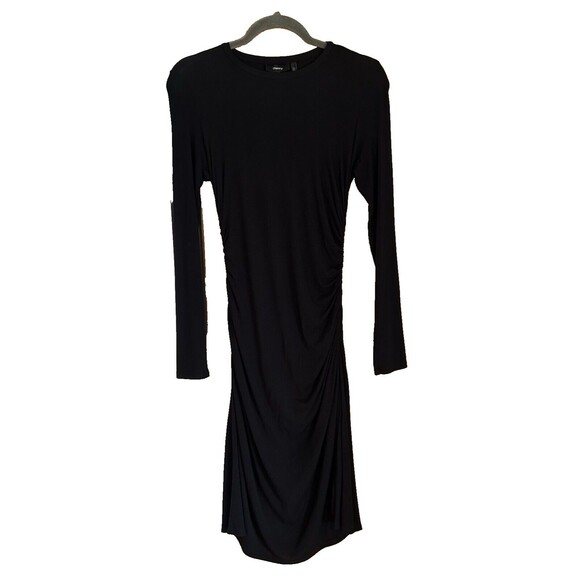 Theory Long Sleeve Round Neck Gathered Ruched Sides Black Jersey Dress Sz M - Picture 7 of 11